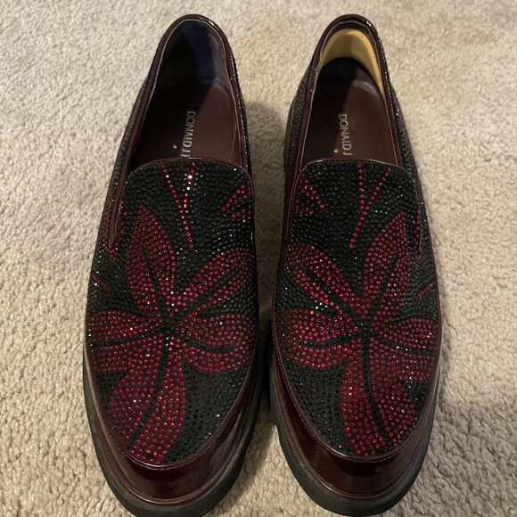 *SOLD*Donald Pliner Crystal Encrusted Loafers Burgundy Sz 7.5M Leather - Picture 2 of 10